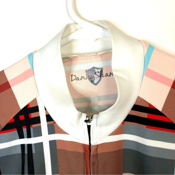 Danny Shane cycling jersey red tartan plaid zip front short sleeves back pockets - Picture 2 of 8